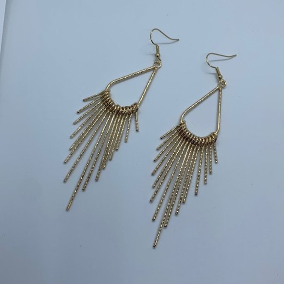 Gold Tassel Drop Earrings - Picture 3 of 6